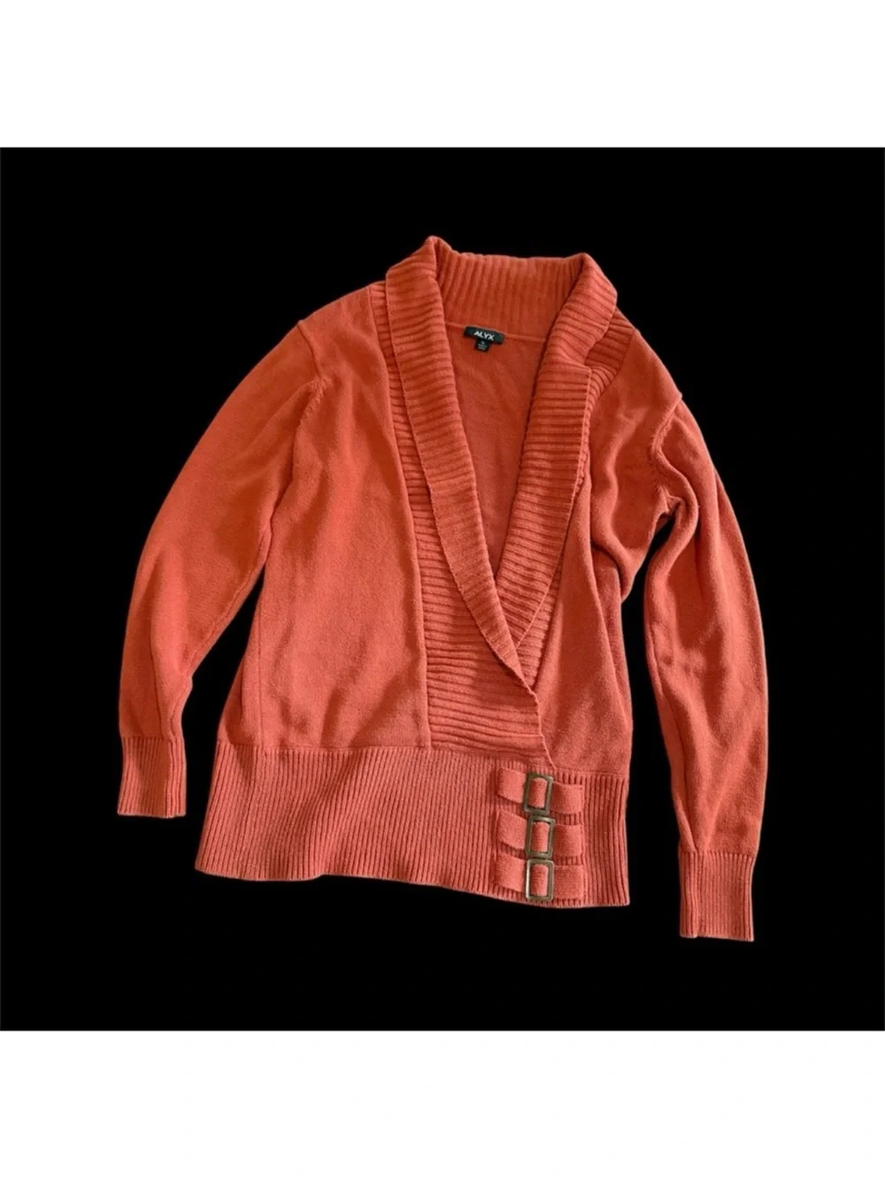 Alyx Rust Orange Triple Buckle Shawl Collar Cardigan Sweater XL